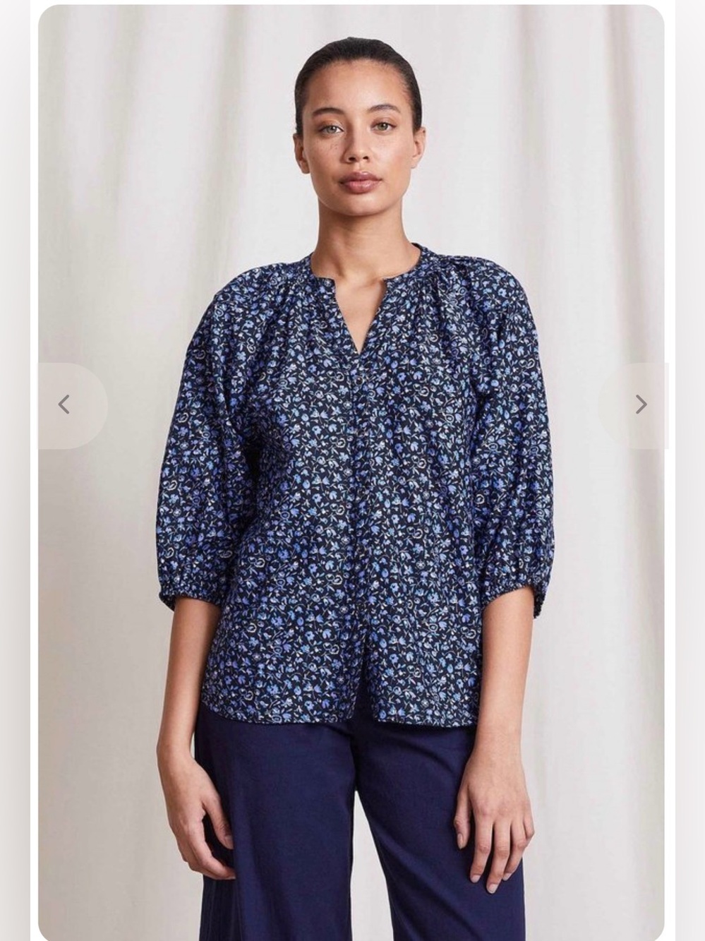 Apiece Apart Mitte Top Black Blue Leafy Floral Silk Blend Blouse XS